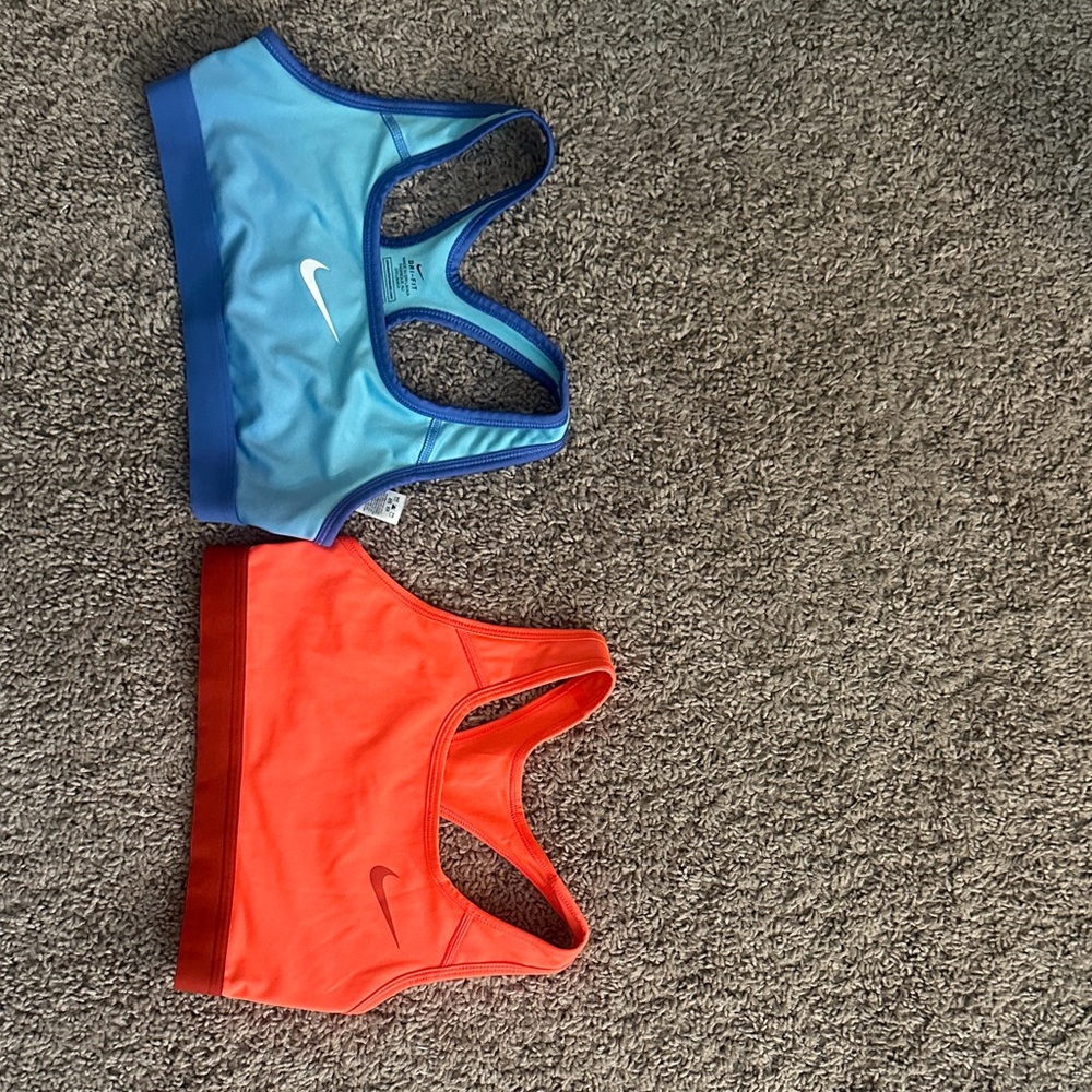 Nike Vibrant Blue and Bold Orange Sports Bras one kids medium one adult xs